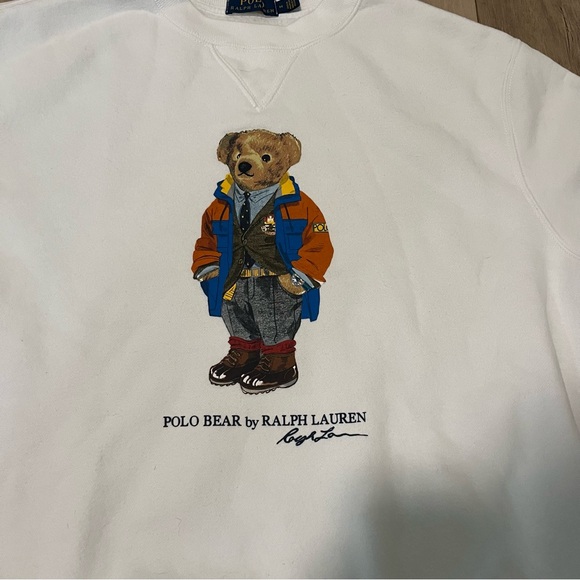 Polo Ralph Lauren Mens White Polo Bear Fleece Lined Sweatshirt- Medium - Picture 5 of 5